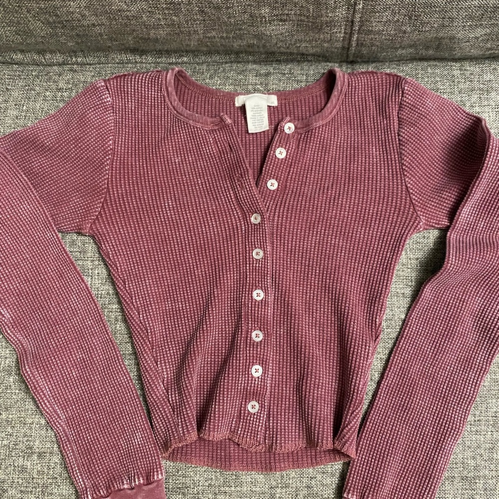 Full Tilt Red Long Sleeve Ribbed Button Down Shirt